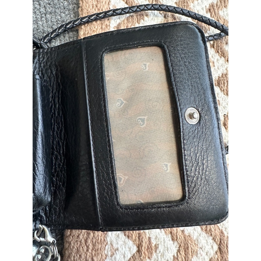 Vintage Brighton‎ Mini Crossbody Wallet Organizer Pebbled Black Leather Braided - Picture 9 of 10